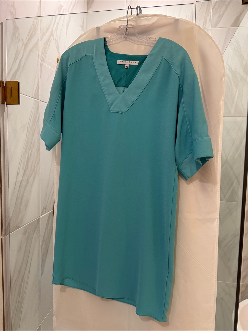 Trina Turk Teal V-Neck Shift Top